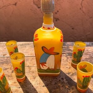 Vibrant Hand-Painted Tequila Decanter Set (Sleepy Pancho)